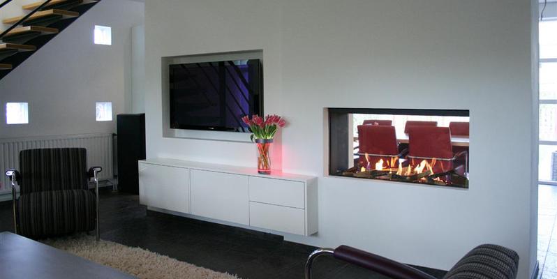 woonkamer modern doorkijk inbouw schouw licht & sprankelend gas rechthoekig transparant 