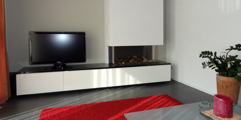 Echt Puno Indirect Driezijdige gashaard met zwevende tv meubel | kachels.nl